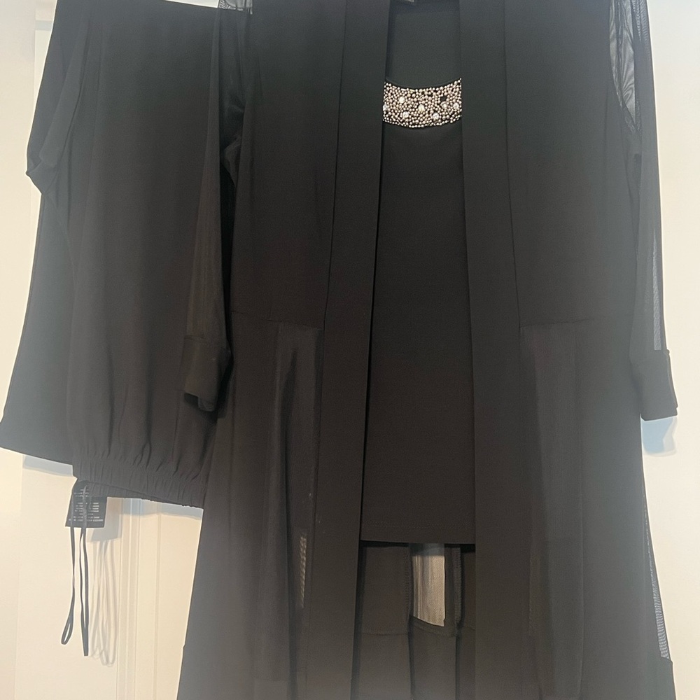 R&M Richards Black Jumpsuit with Sheer Sleeves